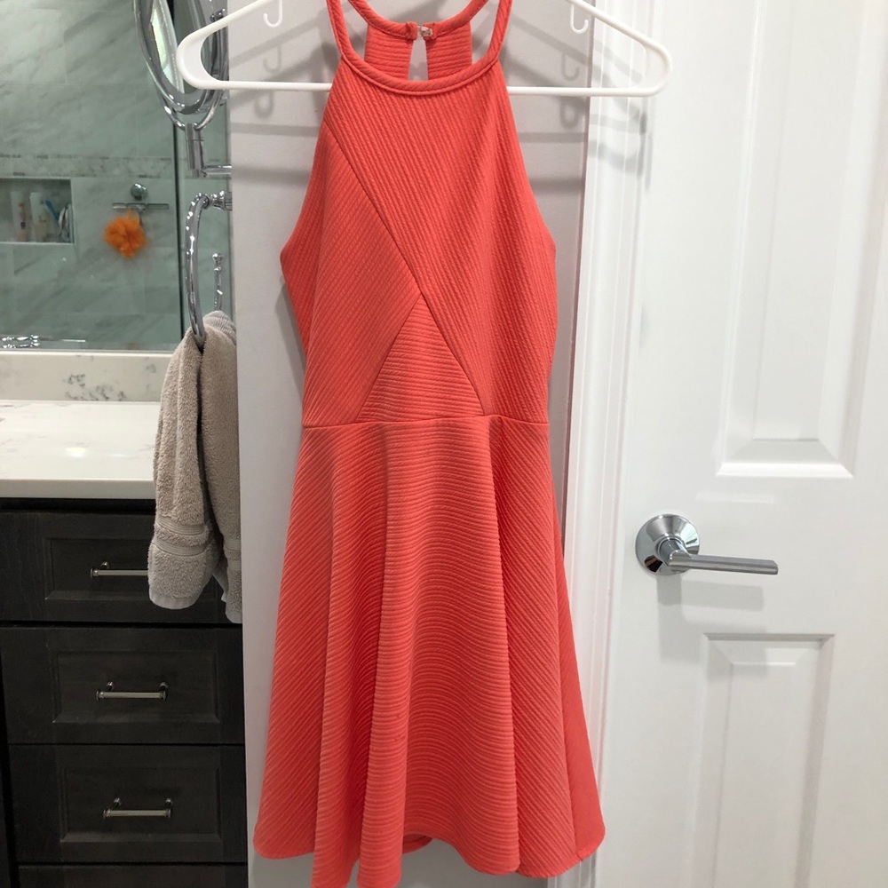 coral halter neck dress